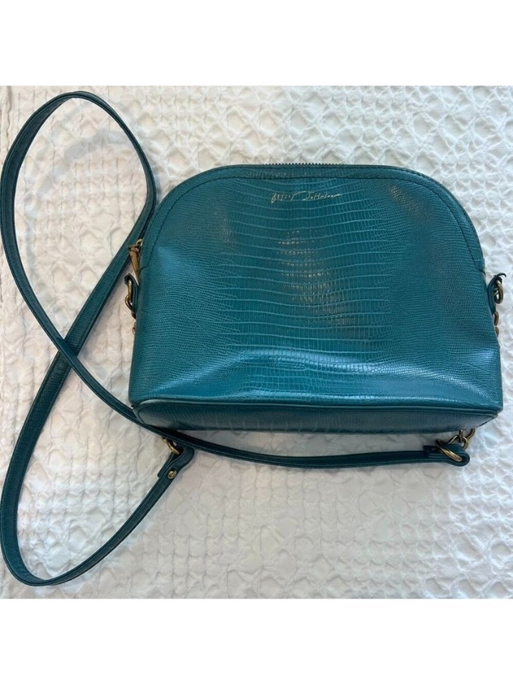 Betsey Johnson Turquoise Leather Embossed Crossbody Bag